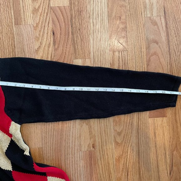 LISE J. Vintage Harlequin Argyle Button Down Cardigan Black Red Gold Size Med - Picture 6 of 7